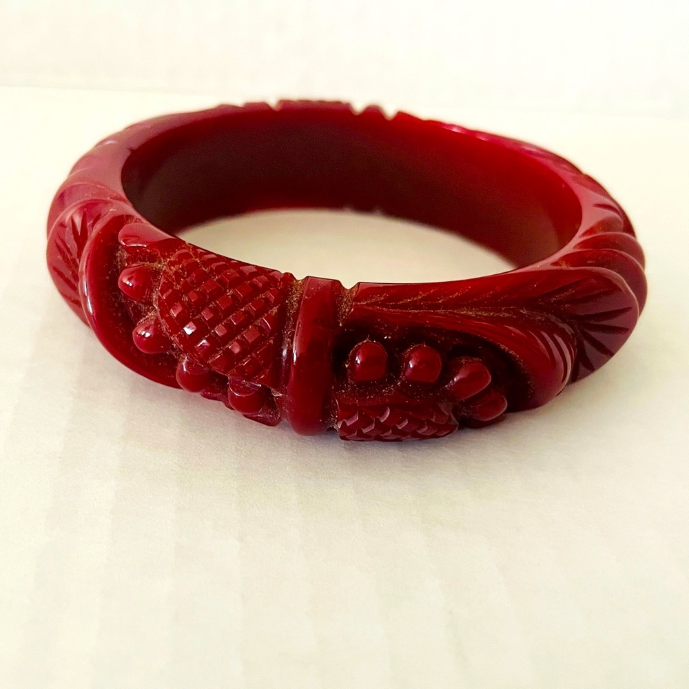 Vintage Bakelite Red Bangle Bracelet